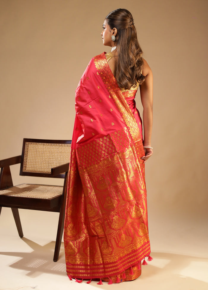 Pink Assam Silk Saree With Blouse Piece