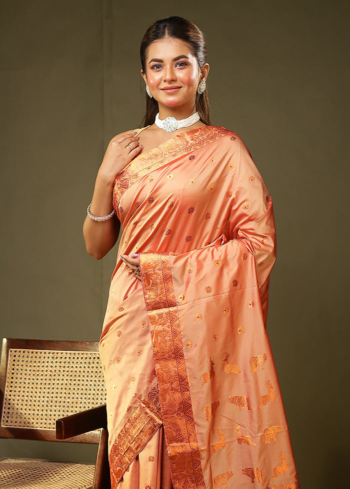 Pink Assam Silk Saree With Blouse Piece