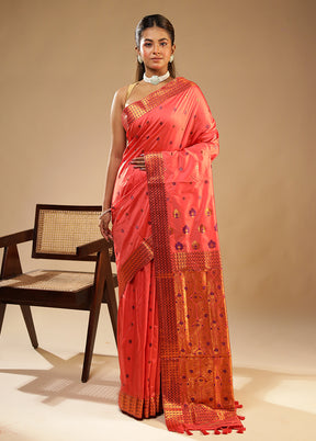 Pink Assam Silk Saree With Blouse Piece