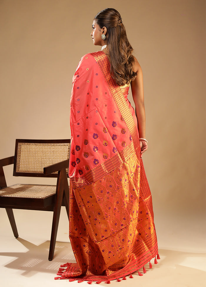 Pink Assam Silk Saree With Blouse Piece