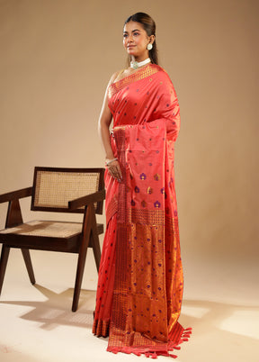 Pink Assam Silk Saree With Blouse Piece