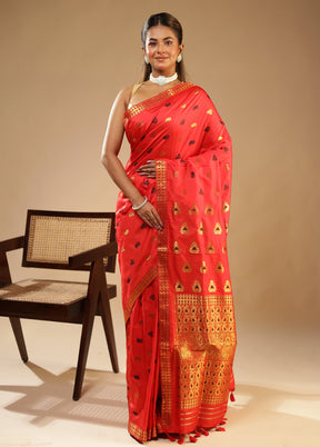 Pink Assam Silk Saree With Blouse Piece