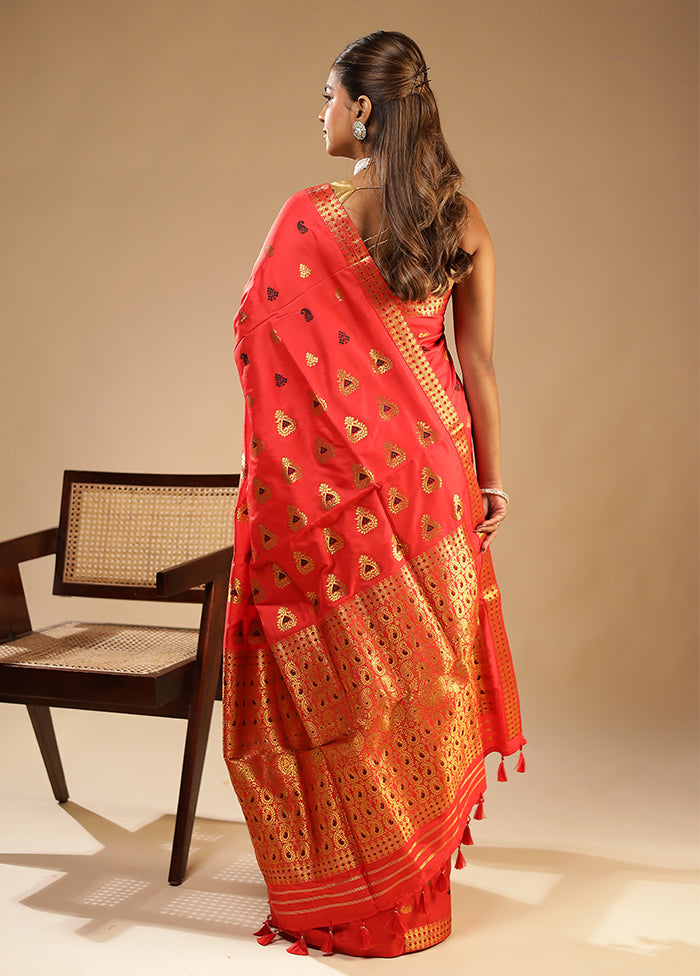 Pink Assam Silk Saree With Blouse Piece