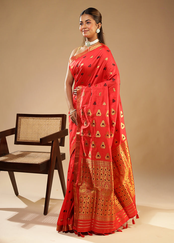 Pink Assam Silk Saree With Blouse Piece