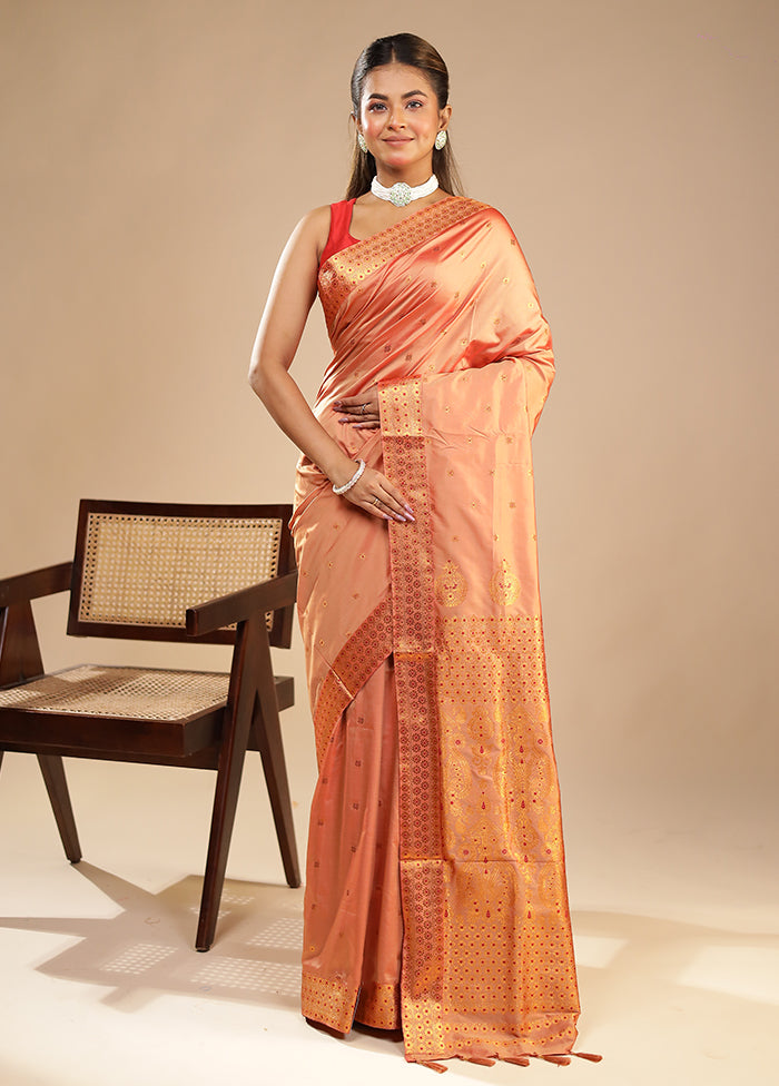 Pink Assam Silk Saree With Blouse Piece
