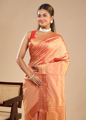 Pink Assam Silk Saree With Blouse Piece
