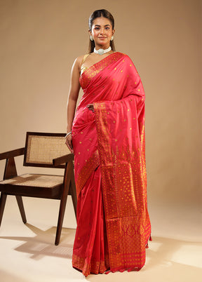 Pink Assam Silk Saree With Blouse Piece