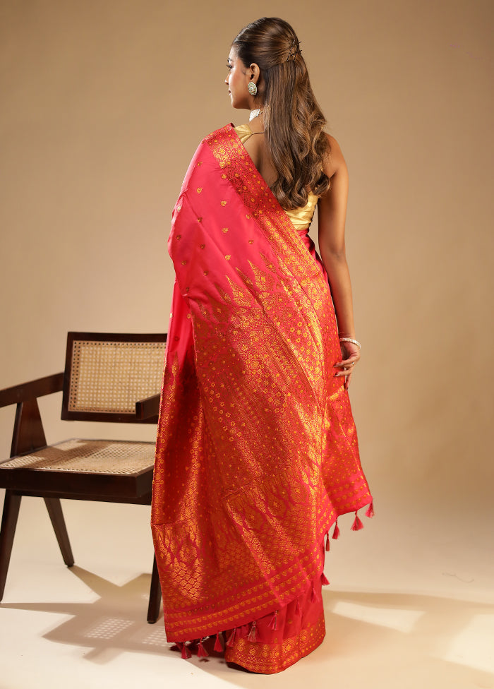 Pink Assam Silk Saree With Blouse Piece