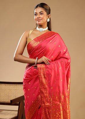 Pink Assam Silk Saree With Blouse Piece