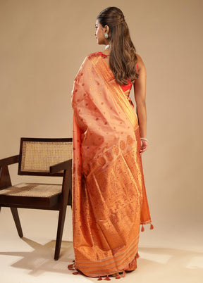 Pink Assam Silk Saree With Blouse Piece