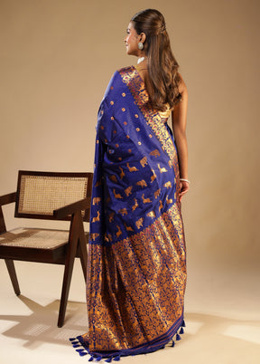 Blue Assam Silk Saree With Blouse Piece