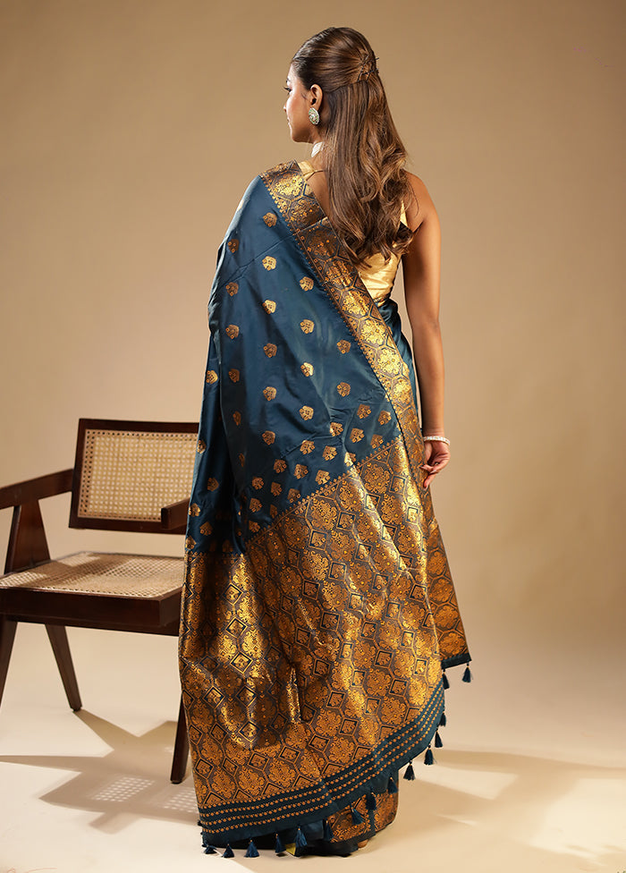 Blue Assam Silk Saree With Blouse Piece