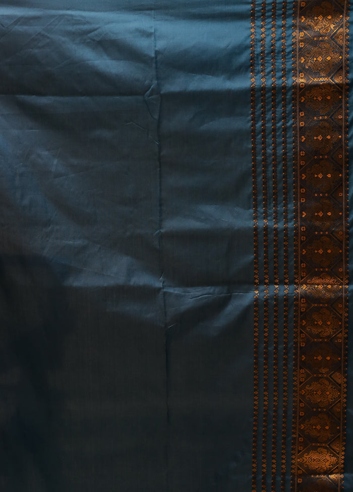 Blue Assam Silk Saree With Blouse Piece