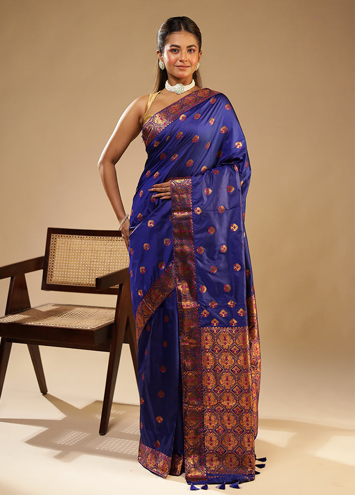 Blue Assam Silk Saree With Blouse Piece