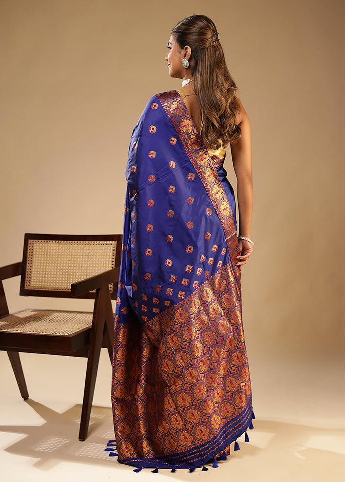 Blue Assam Silk Saree With Blouse Piece