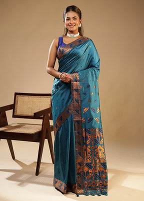 Blue Assam Silk Saree With Blouse Piece