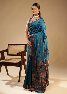 Blue Assam Silk Saree With Blouse Piece
