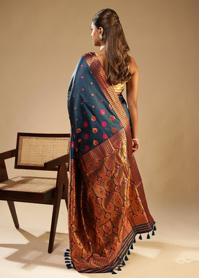 Blue Assam Silk Saree With Blouse Piece