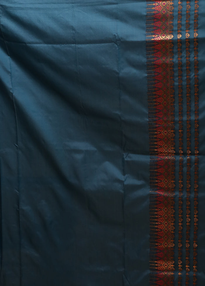 Blue Assam Silk Saree With Blouse Piece