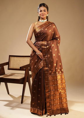 Brown Assam Silk Saree With Blouse Piece