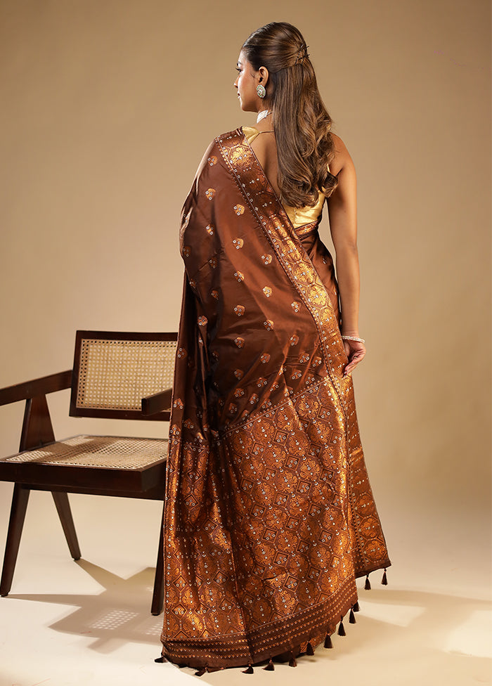 Brown Assam Silk Saree With Blouse Piece