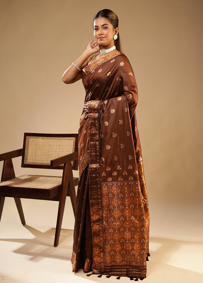Brown Assam Silk Saree With Blouse Piece