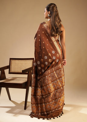 Brown Assam Silk Saree With Blouse Piece