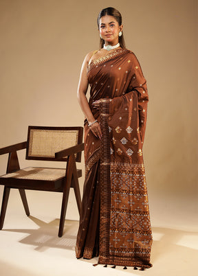 Brown Assam Silk Saree With Blouse Piece