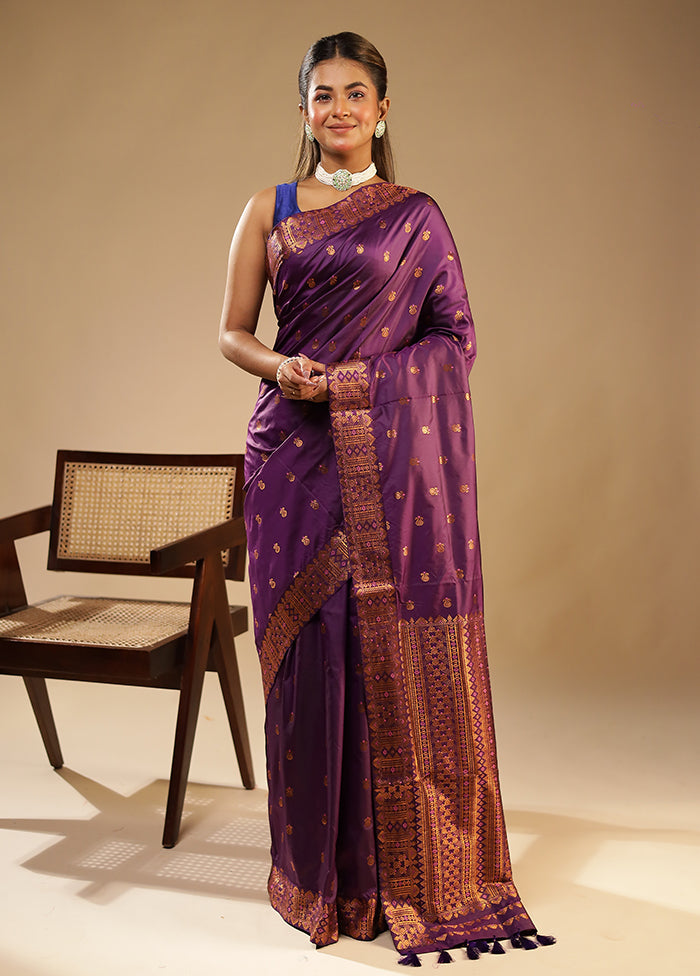 Purple Assam Silk Saree With Blouse Piece