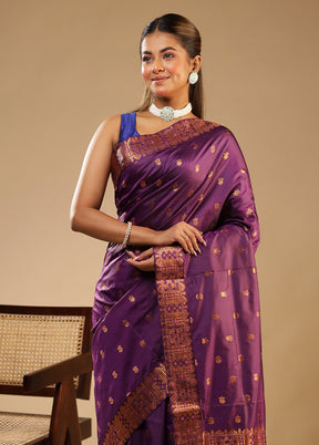 Purple Assam Silk Saree With Blouse Piece