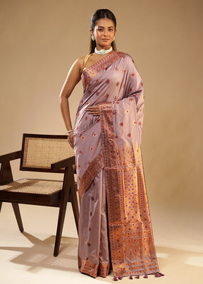 Purple Assam Silk Saree With Blouse Piece