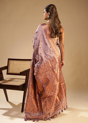 Purple Assam Silk Saree With Blouse Piece
