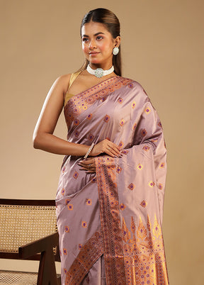 Purple Assam Silk Saree With Blouse Piece