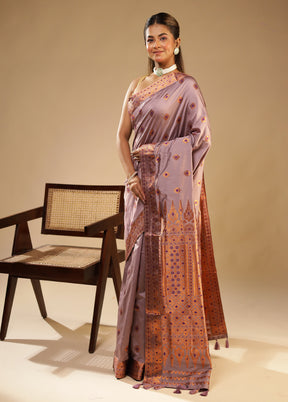 Purple Assam Silk Saree With Blouse Piece