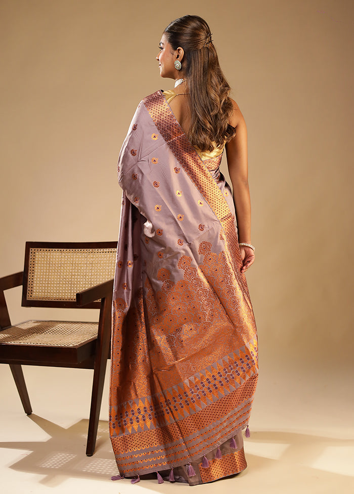 Purple Assam Silk Saree With Blouse Piece