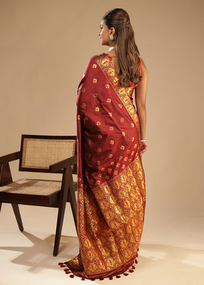 Maroon Assam Silk Saree With Blouse Piece