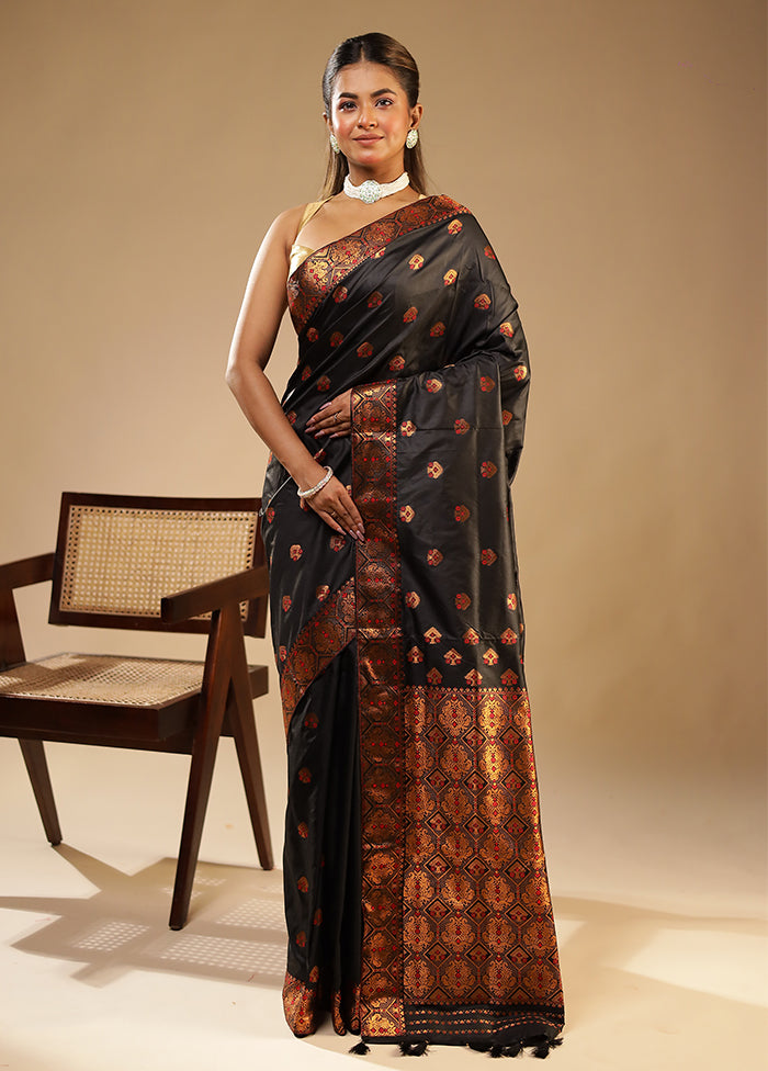 Black Assam Silk Saree With Blouse Piece