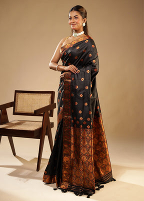 Black Assam Silk Saree With Blouse Piece