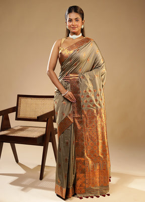 Grey Assam Silk Saree With Blouse Piece