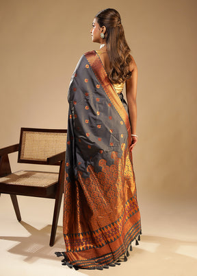 Grey Assam Silk Saree With Blouse Piece
