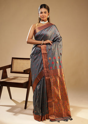 Grey Assam Silk Saree With Blouse Piece