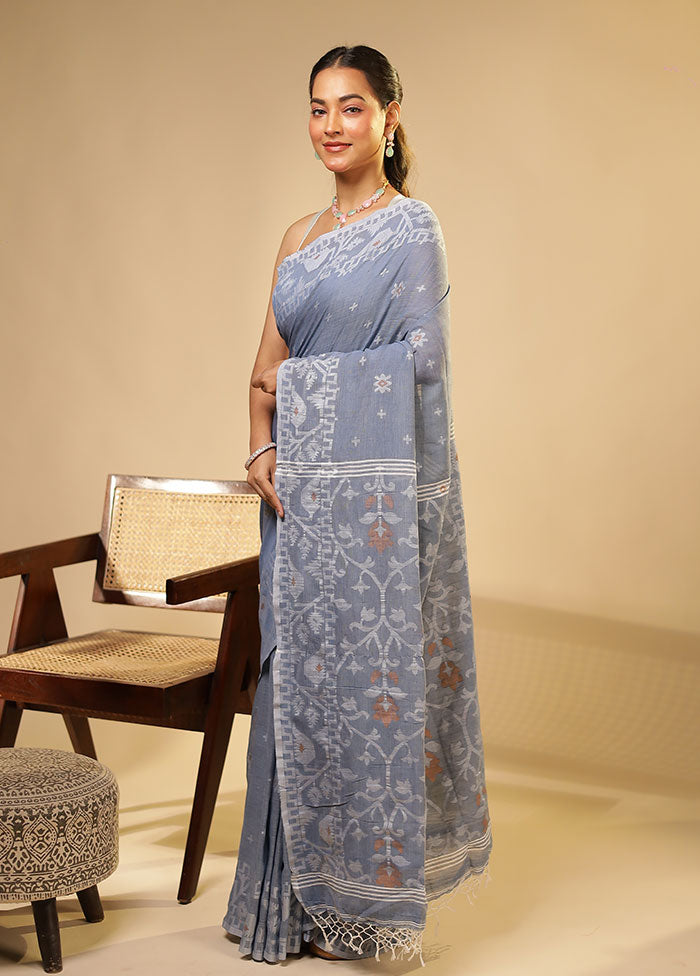 Blue Matka Silk Saree With Blouse Piece