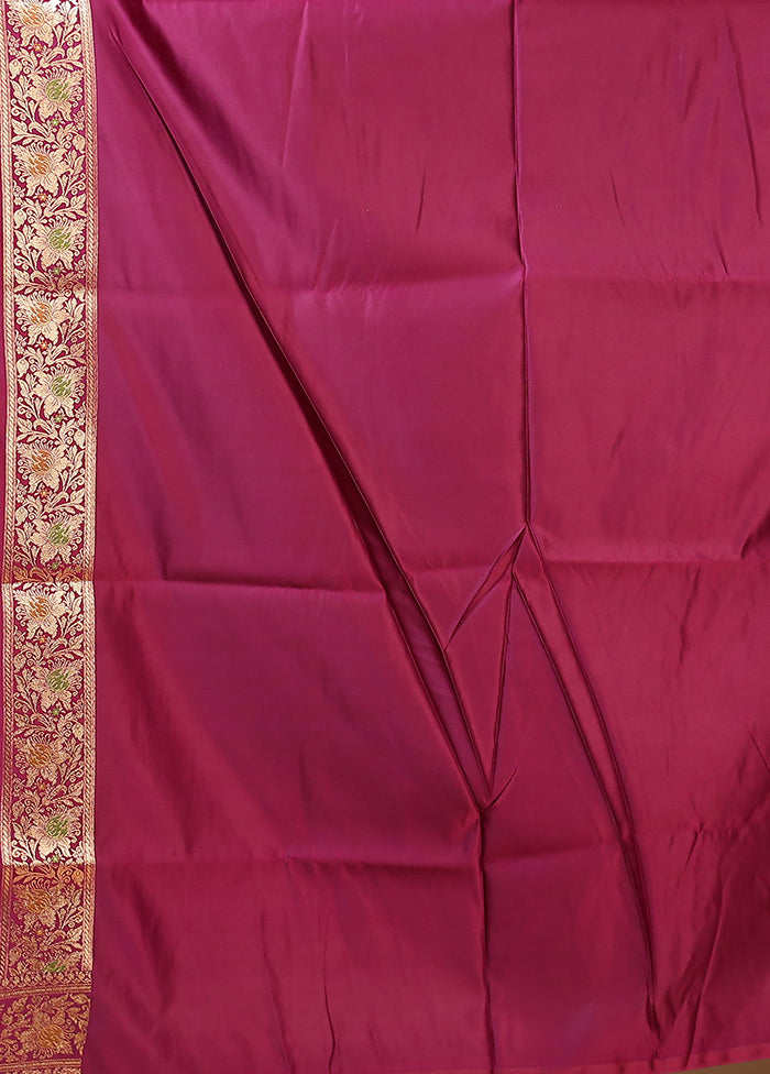 Purple Handloom Banarasi Pure Silk Saree With Blouse Piece