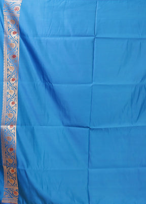 Blue Handloom Banarasi Pure Silk Saree With Blouse Piece
