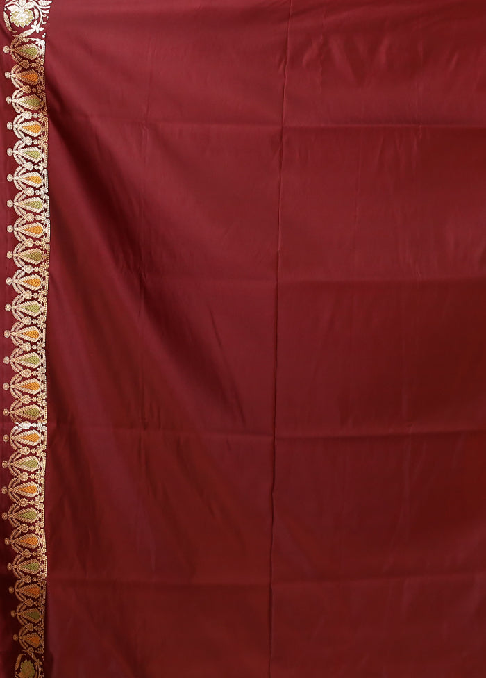 Maroon Handloom Banarasi Pure Silk Saree With Blouse Piece