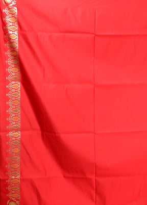 Red Handloom Banarasi Pure Silk Saree With Blouse Piece