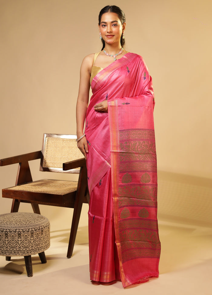 Purple Handloom Tussar Pure Silk Saree With Blouse Piece