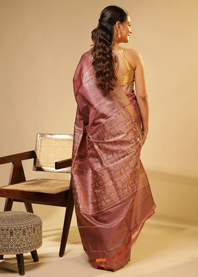 Purple Handloom Tussar Pure Silk Saree With Blouse Piece