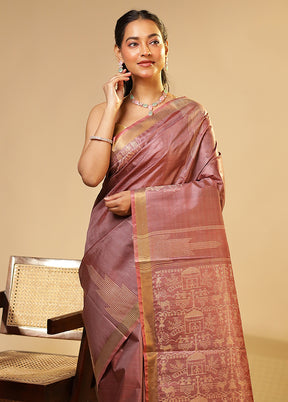 Purple Handloom Tussar Pure Silk Saree With Blouse Piece
