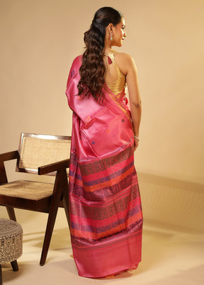 Purple Handloom Tussar Pure Silk Saree With Blouse Piece